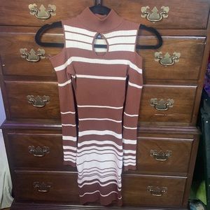 Say What Brown & White Cutout Knit Dress